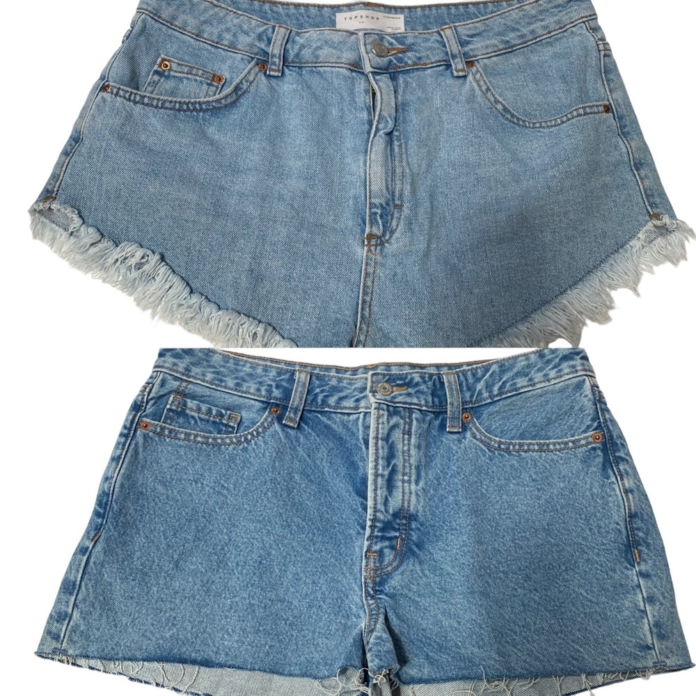 Lot of 2 Light Wash Blue Jean Shorts size 10 Topshop Kiri Old Navy OG High Rise